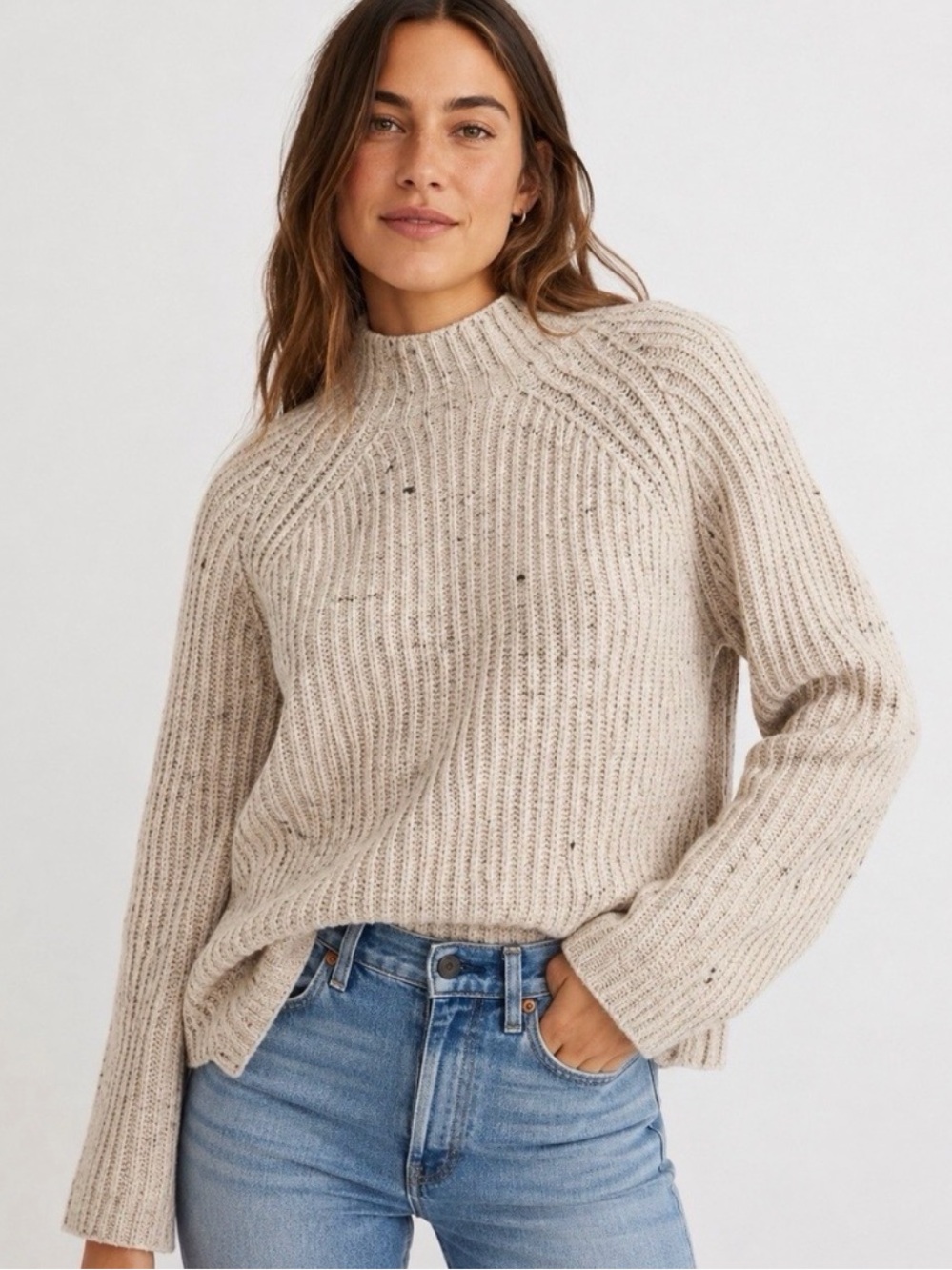 MADEWELL Donegal Northfield Marled Mock
Neck Wool Blend Sweater Size M Cozy Warm